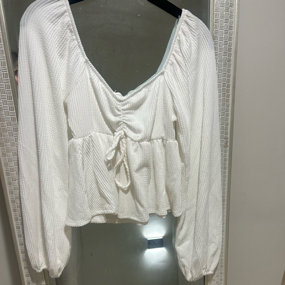 Altar'd State Ivory Ribbed Blouse - Picture 2 of 5